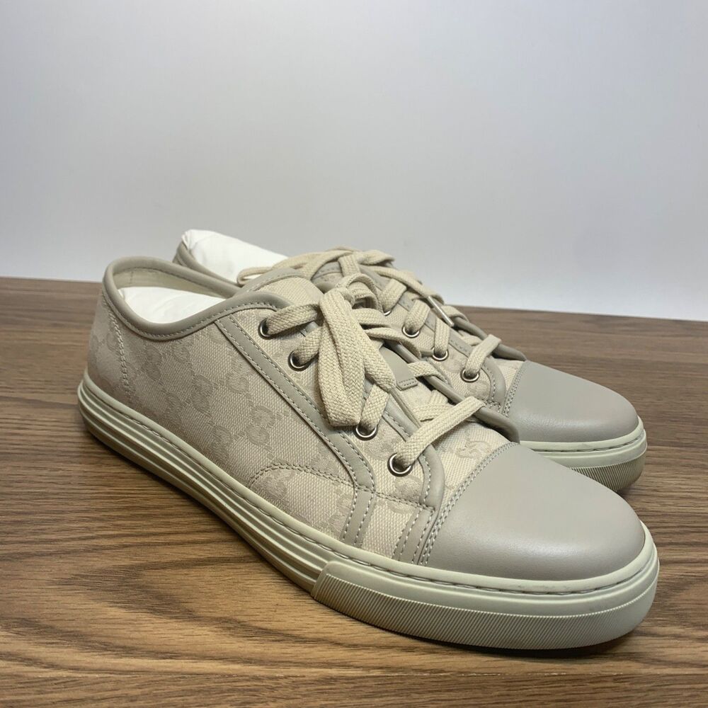 Gucci‎ Mens GG Monogram Crystal Beige Low Top Lace Up Sneakers Size 7.5